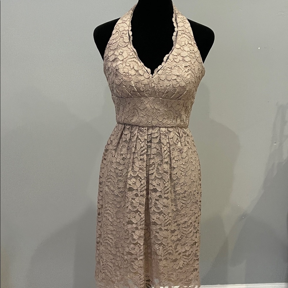 Lace Halter Midi Dress in Light Taupe like new